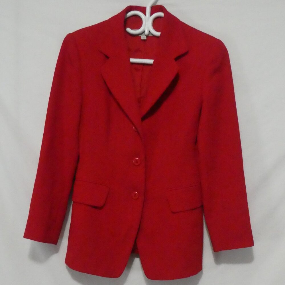ESSENCE By THEME | small | Red Waffle Knit Textured Blazer | Faux Pockets
